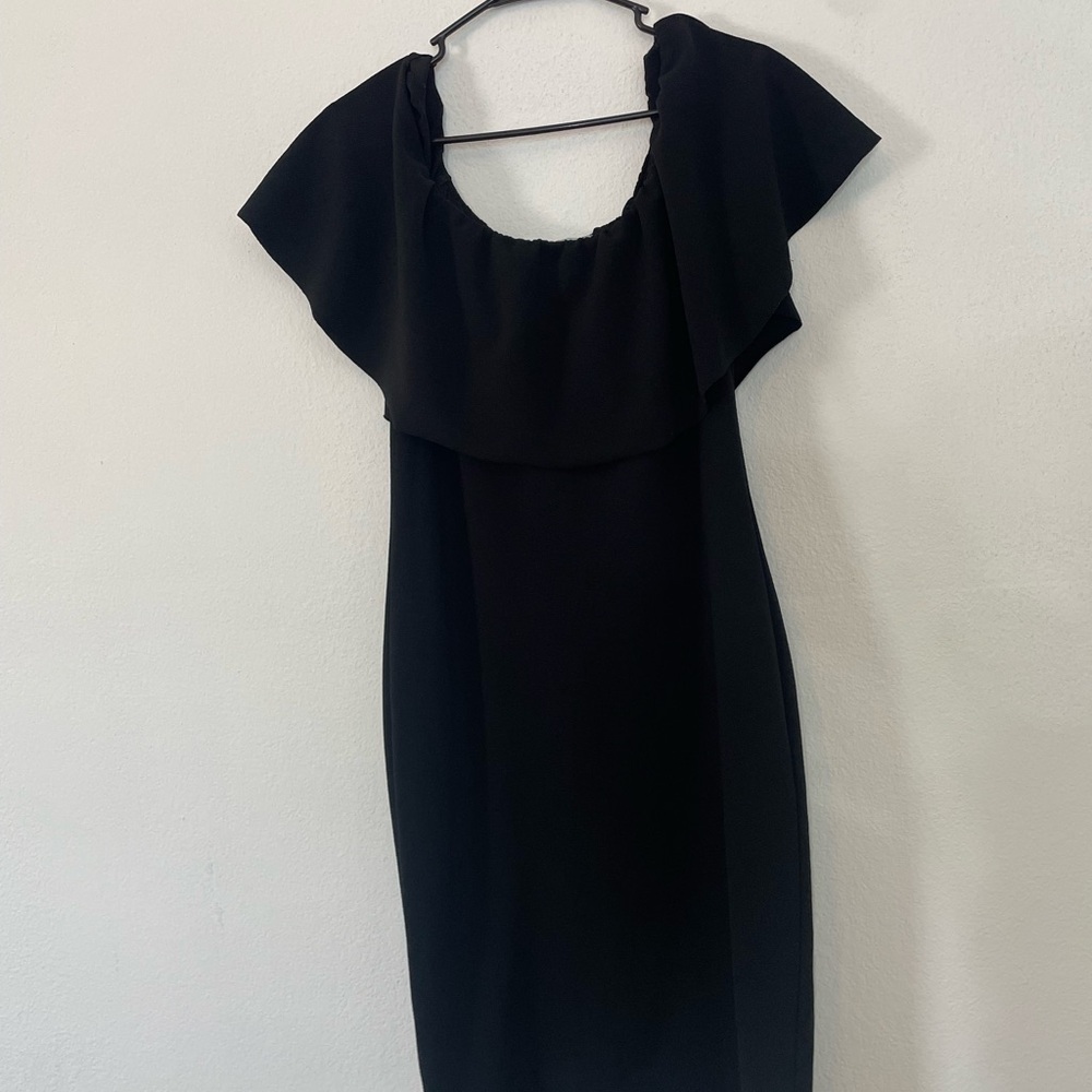 Almost Famous Black Sheath Midi Dress with Flutter Cap Sleeves